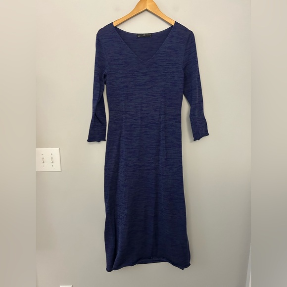 Peruvian Connection Blue Purple Pima Cotton V-Neck Midi Dress - Picture 1 of 6